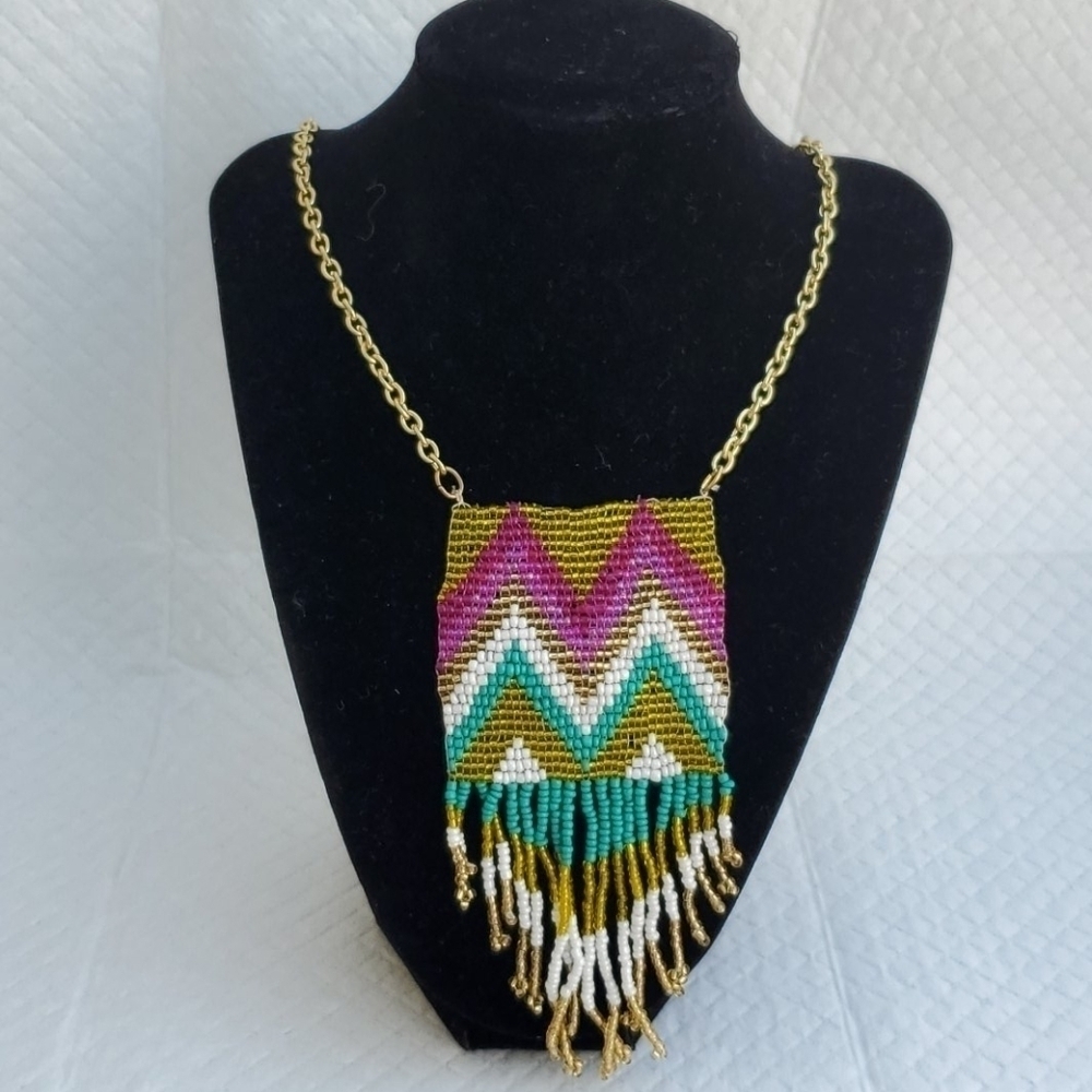 NEW‎ LONG MULTICOLOR BEADS NECKLACE GOLD
